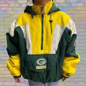 Vintage 90s Green Bay Packers NFL Starter Quarter Zip Bomber Jacket Size L